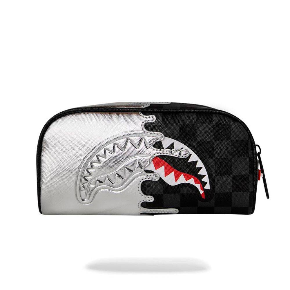 SPRAYGROUND SILVER SIDE DRIP BLACK CHECK PENCIL POUCH