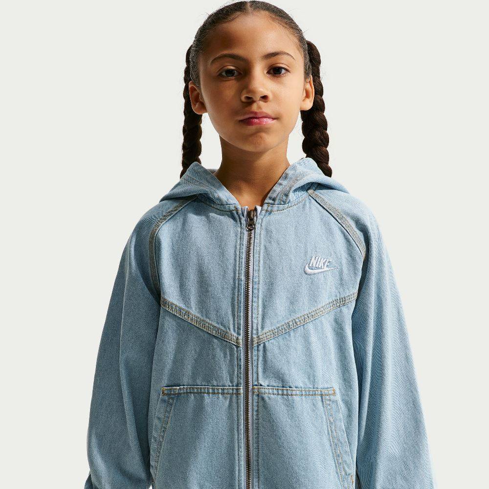 NIKE KIDS FULL-ZIP HOODED DENIM JACKET