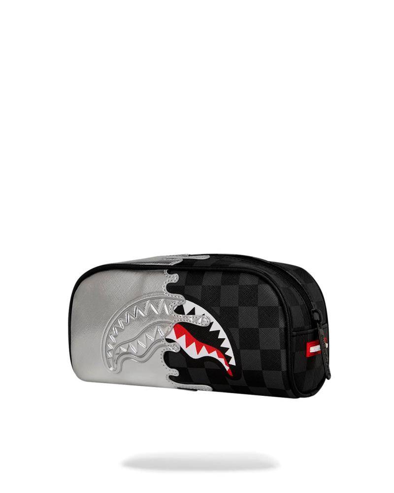 SPRAYGROUND SILVER SIDE DRIP BLACK CHECK PENCIL POUCH
