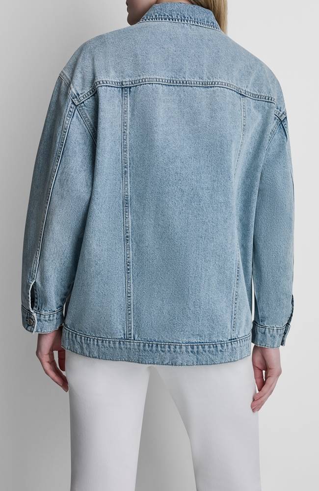DKNY OVERSIZED DENIM TRUCKER JACKET WITH STUDS