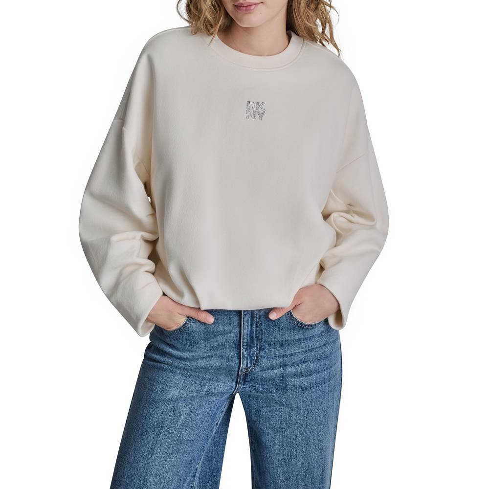 DKNY LOGO EMBELLISHED CREW NECK SWEATSHIRT