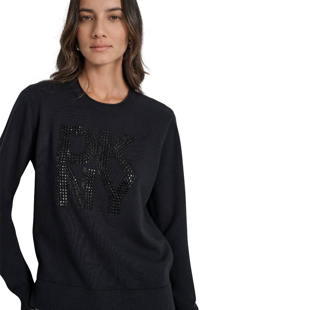 DKNY EMBELLISED KNITTED CREW TOP