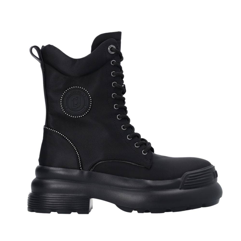 LIU JO AMY 09 - PLATFORM COMBACT BOOTS WITH RHINESTONES