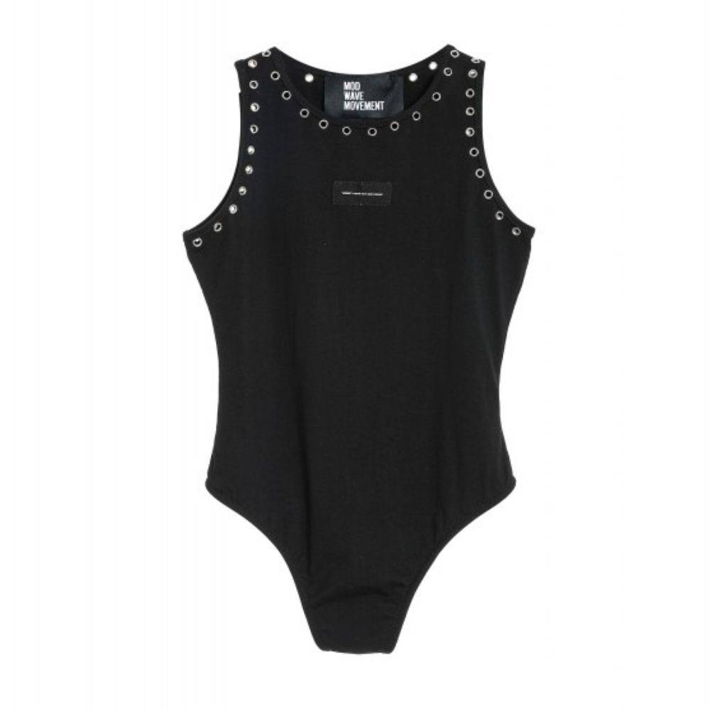 MWM BLACK SLIM BODYSUIT STUDDED NECKLINE
