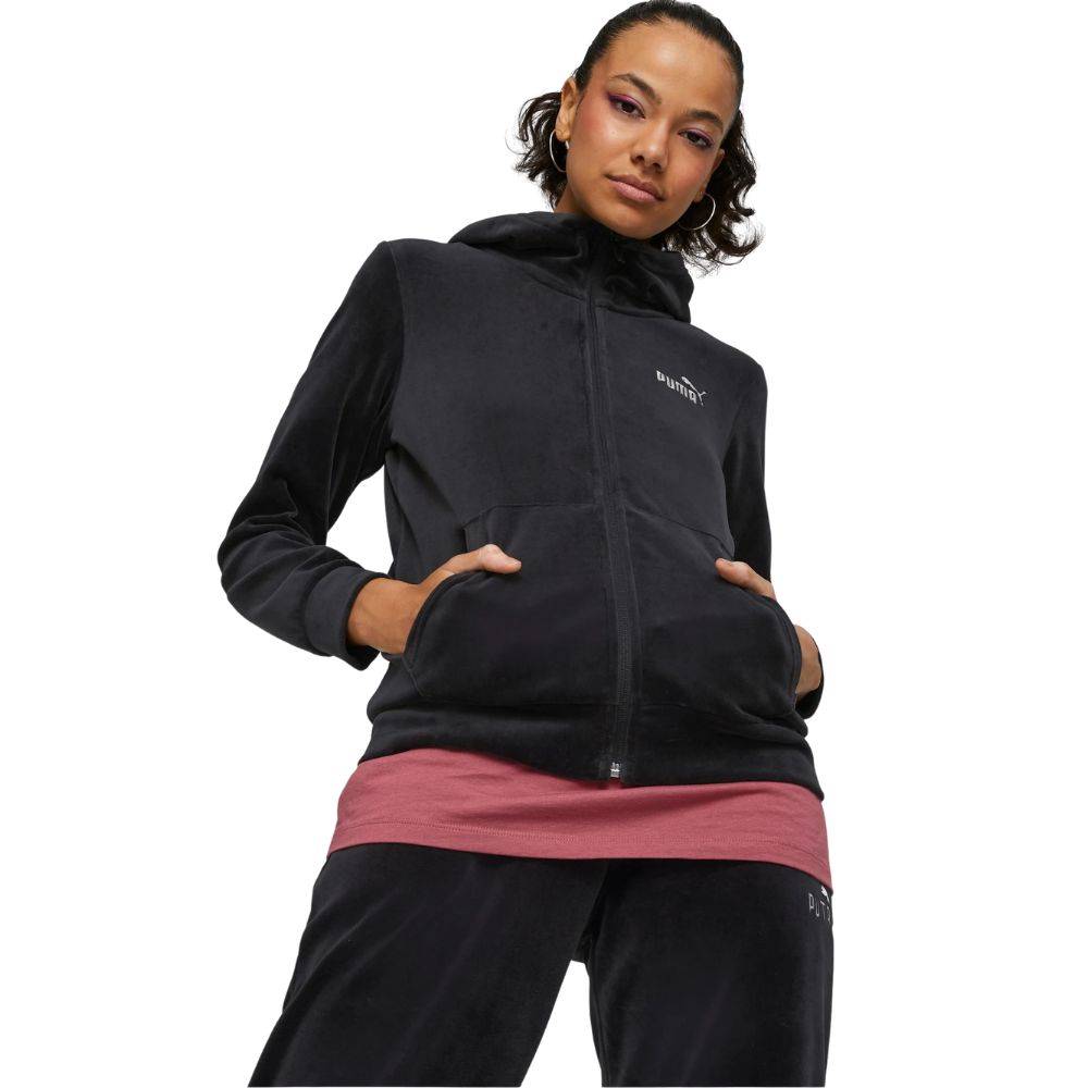 PUMA SSENTIALS+ VELOUR FULL-ZIP HOODIE
