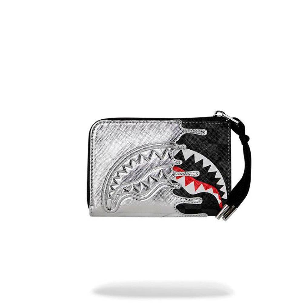SPRAYGROUND SILVER SIDE DRIP BLACK CHECK WALLET
