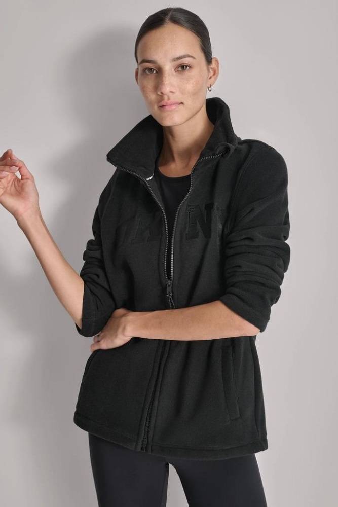 DKNY FLEECE FULL ZIP JACKET WITH VARSITY TWILL LOGO