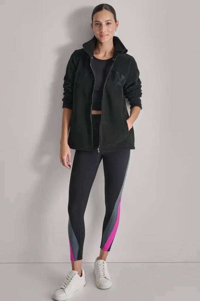 DKNY FLEECE FULL ZIP JACKET WITH VARSITY TWILL LOGO