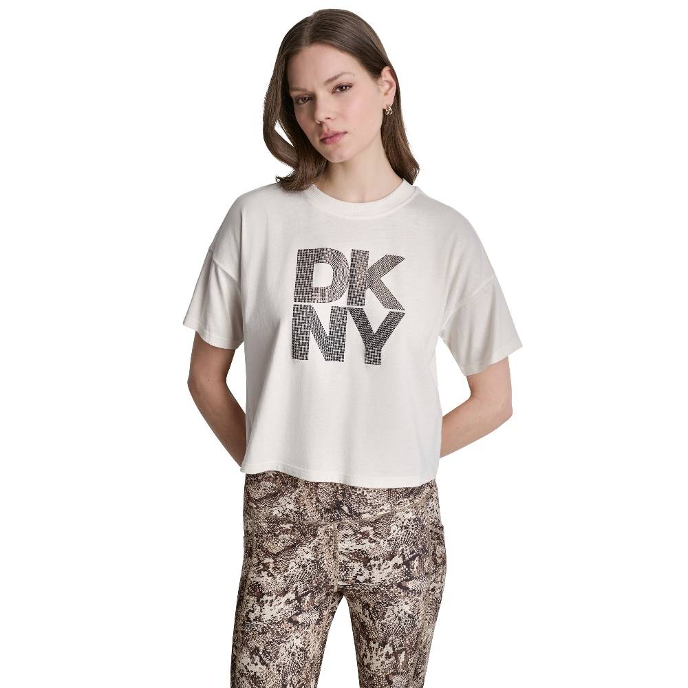 DKNY STACKED OMBRE RHINESTONE LOGO TEE