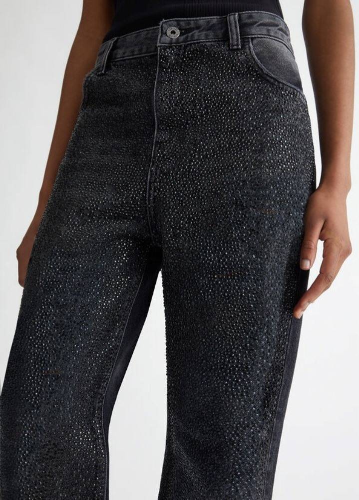 LIU JO STRAIGHT LEG HIGH WAIST EMBELLISHED JEANS