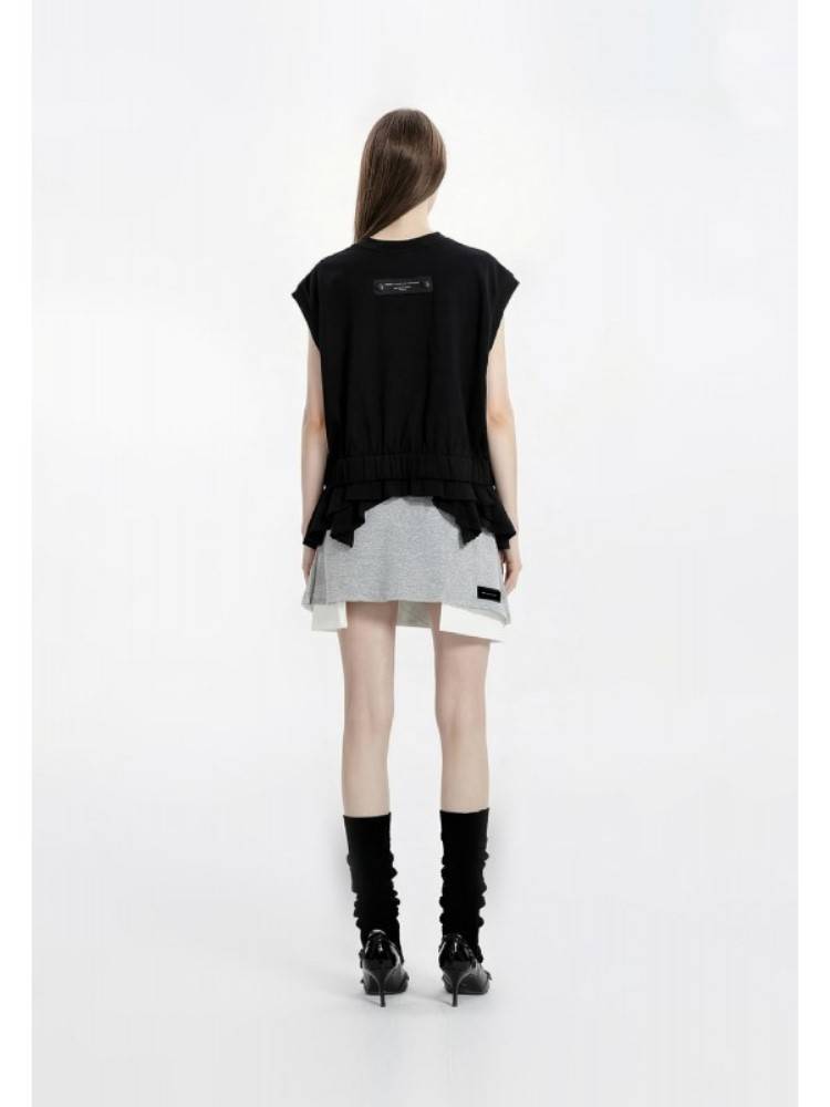 MWM BLACK SLEEVELESS TOP DOUBLE FABRIC DETAIL