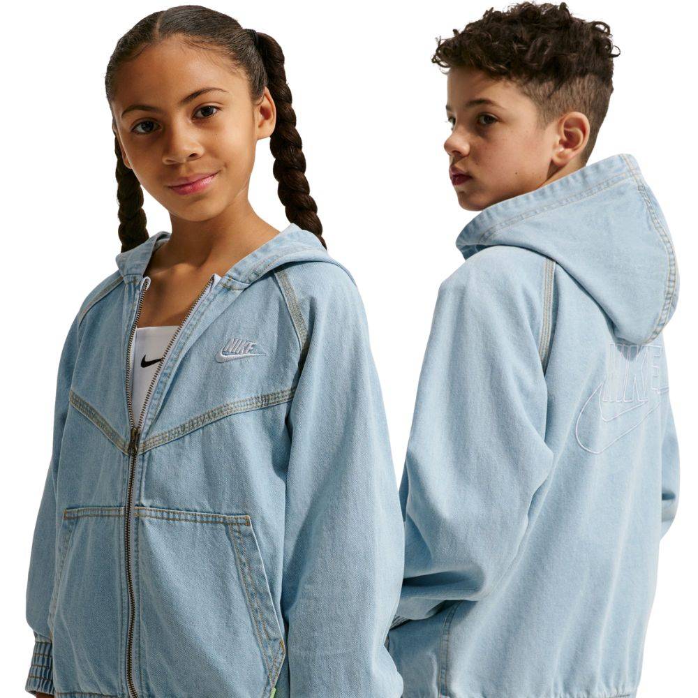 NIKE KIDS FULL-ZIP HOODED DENIM JACKET