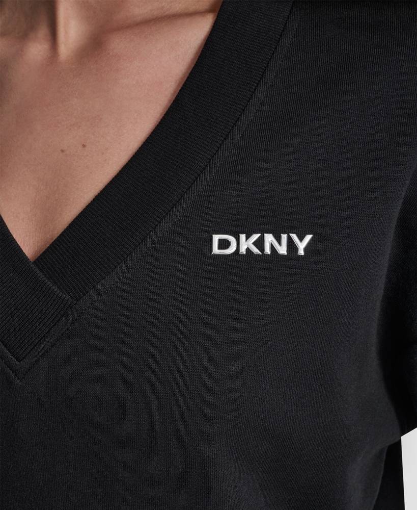 DKNY METALLIC BUBBLE LOGO V-NECK PULLOVER
