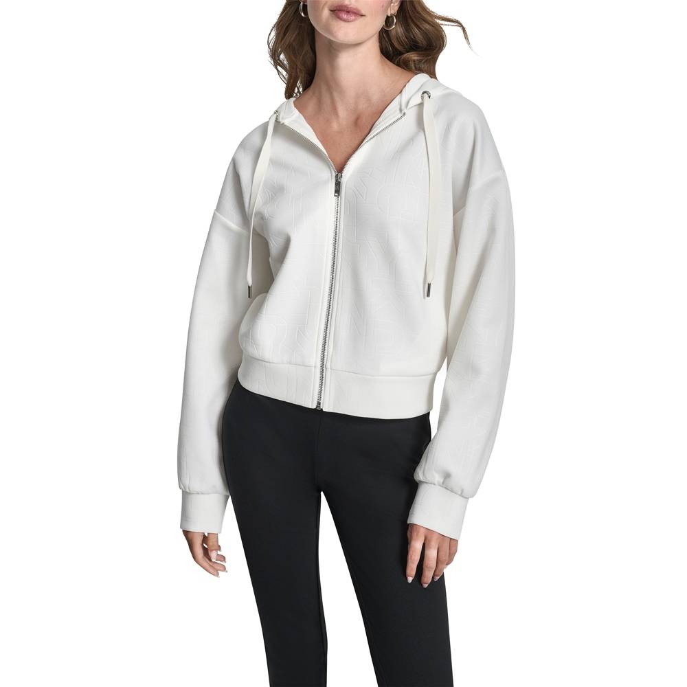 DKNY LOGO DEBOSSED SCUBA ZIP UP HOODIE
