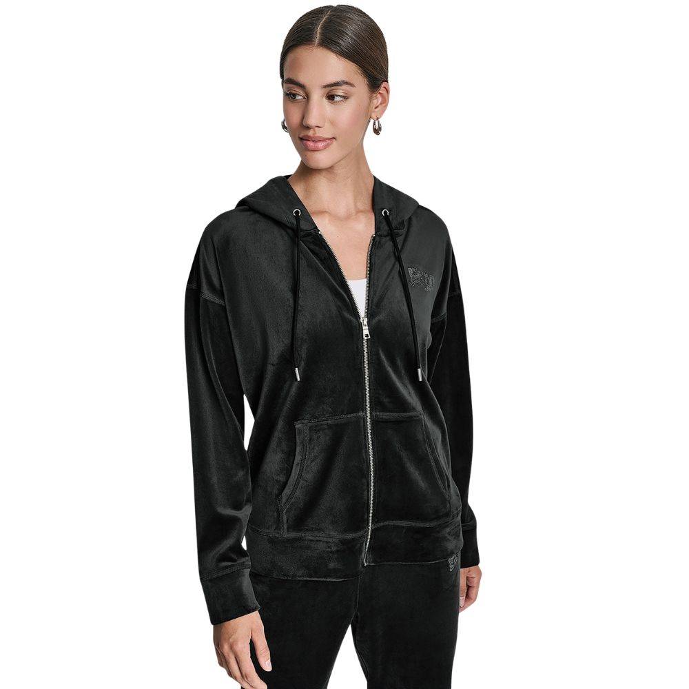DKNY VELOUR RHINESTONE LOGO FULL ZIP HOODIE