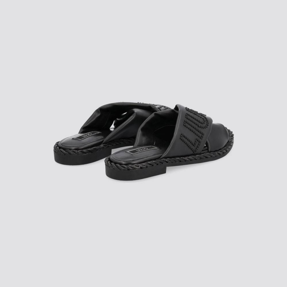 LIU JO FAUX LEATHER SLIDES WITH MAXI LOGO
