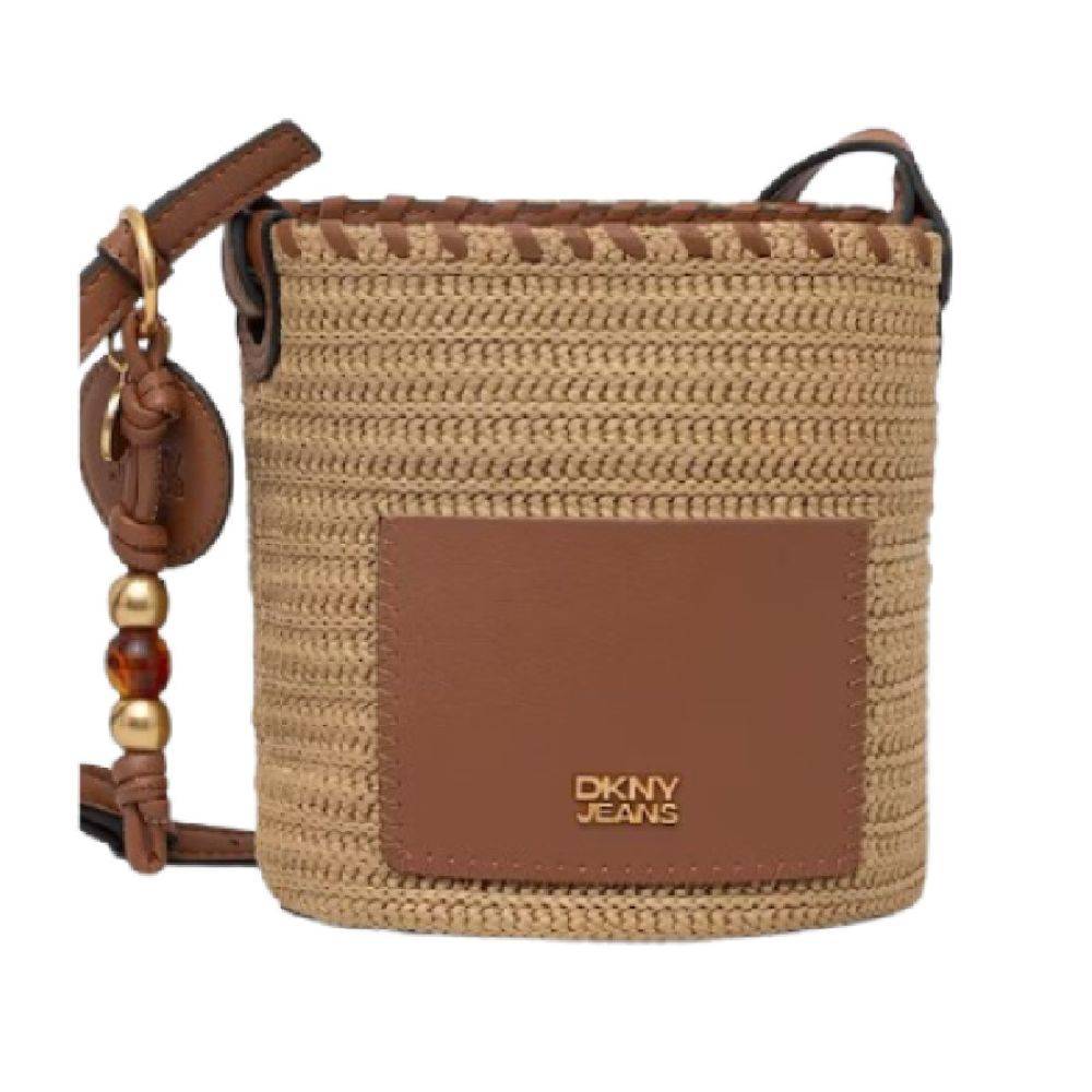 DKNY ROCCO CROCHET RAFFIA BUCKET BAG