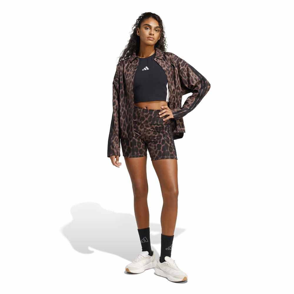 ADIDAS SEASONAL ESSENTIALS LEOPARD PRINT BIKER SHORTS WITH 3-STRIPES