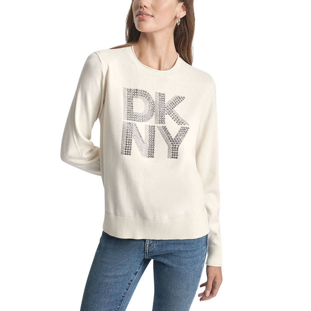 DKNY EMBELLISED KNITTED CREW TOP