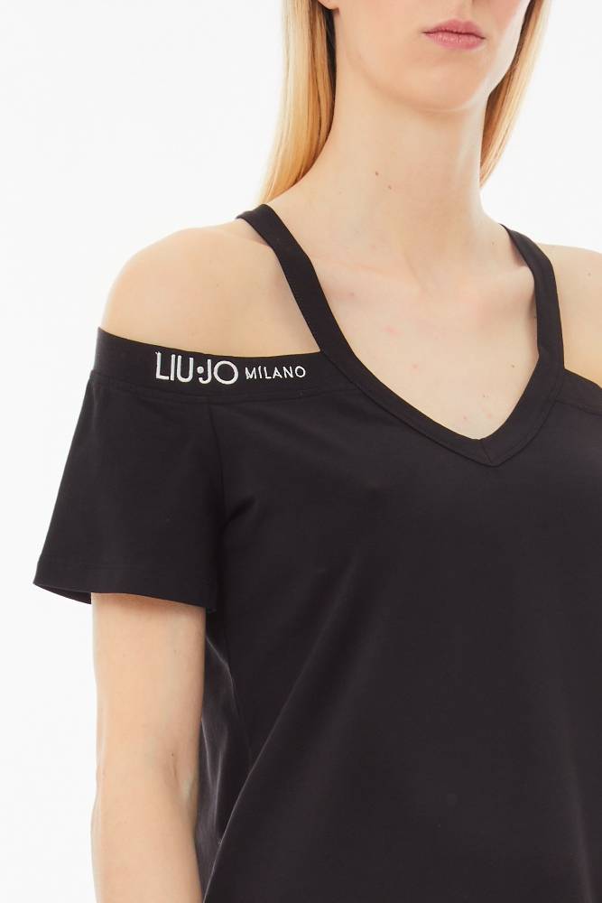 LIU JO COTTON OFF SHOULDER T-SHIRT