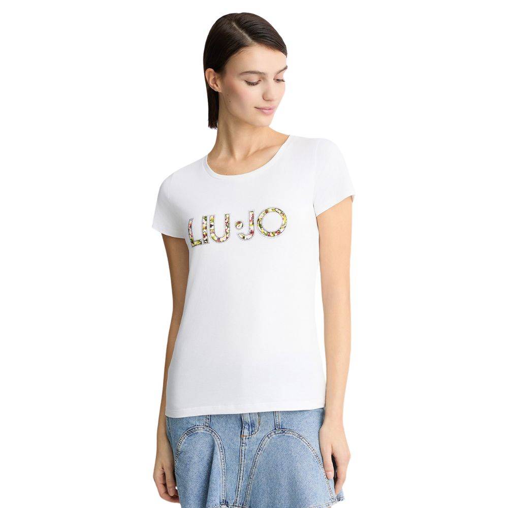 LIU JO FLORAL LOGO AND GEMSTONES T-SHIRT