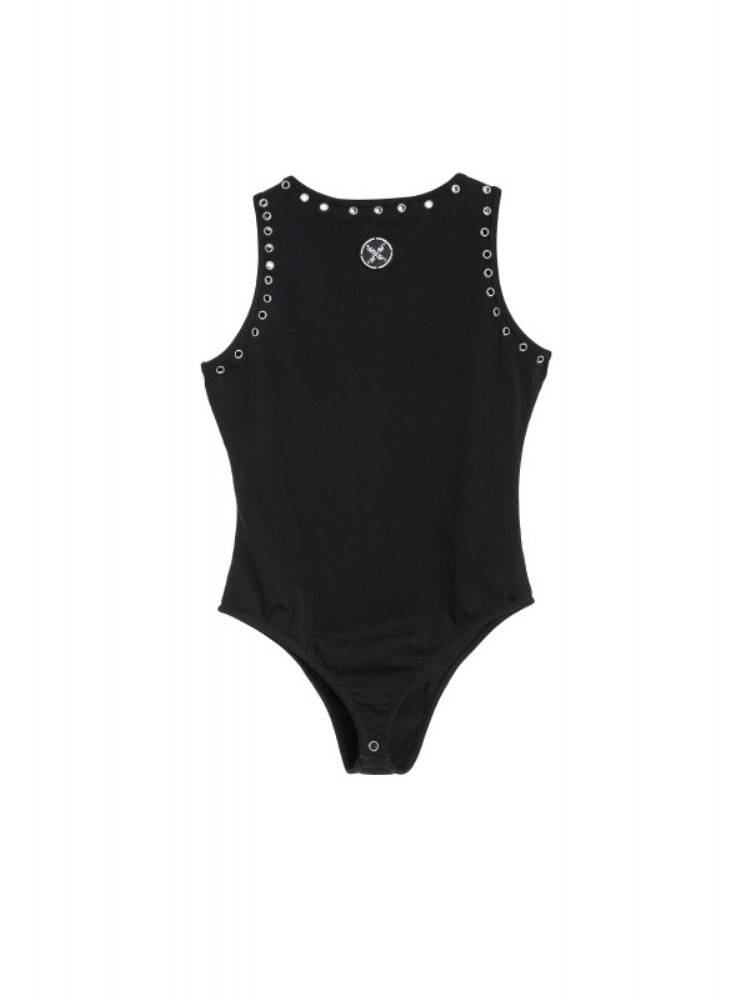 MWM BLACK SLIM BODYSUIT STUDDED NECKLINE