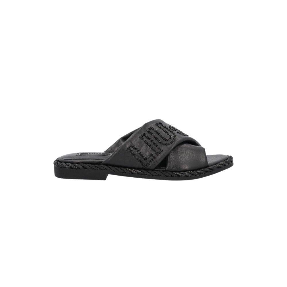 LIU JO FAUX LEATHER SLIDES WITH MAXI LOGO