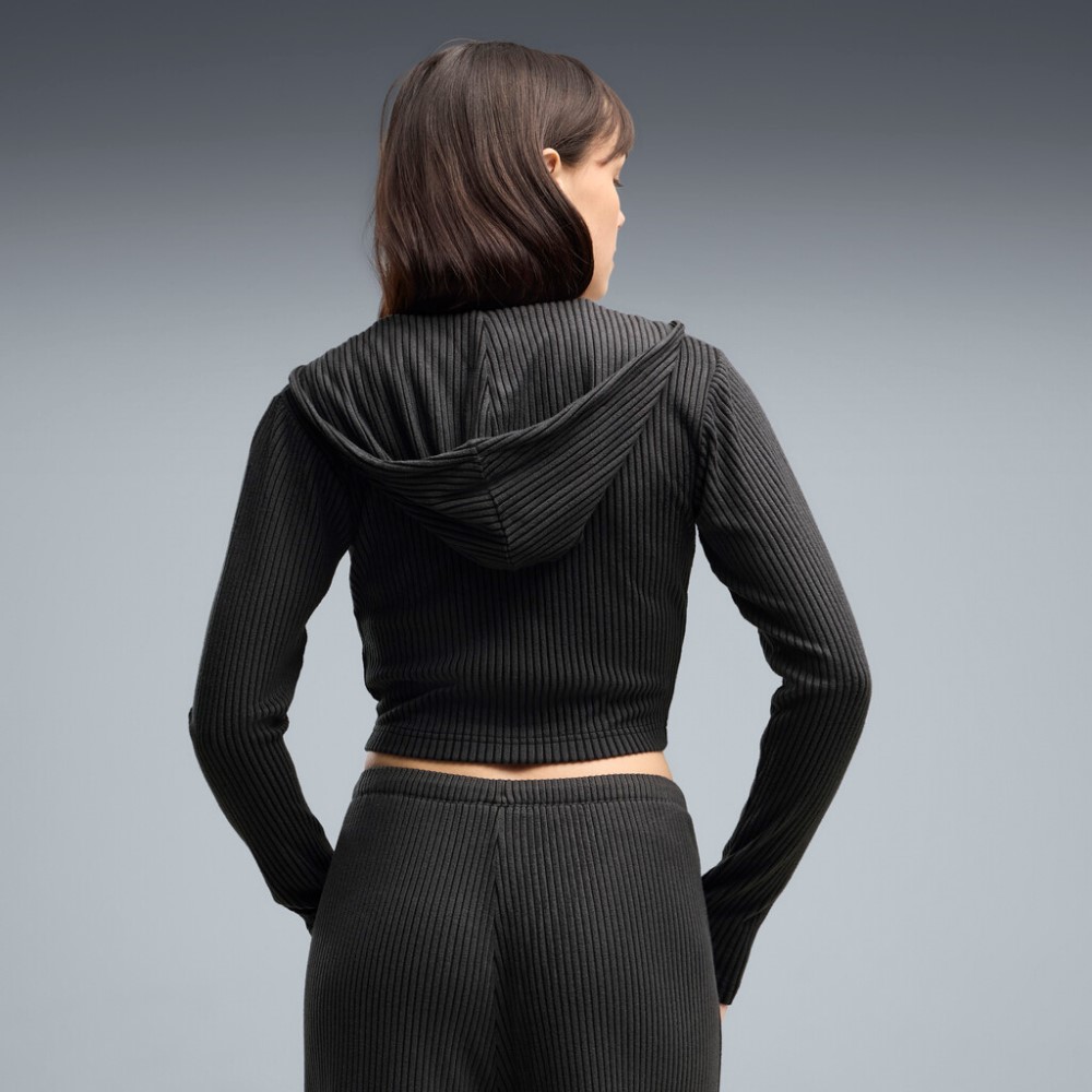 PUMA ESS RIBBED FULL-ZIP SOFT TOUCH HOODIE