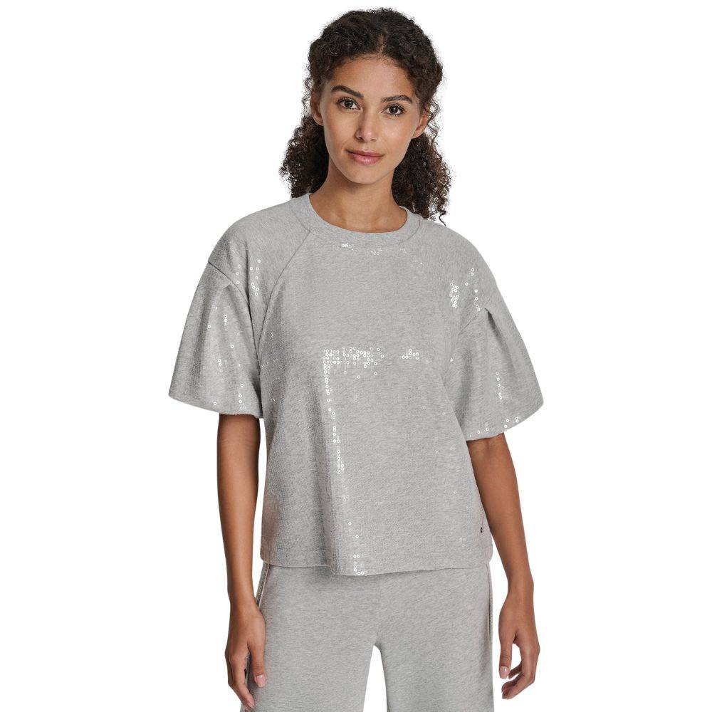 DKNY SEQUIN PUFF SHORT SLEEVE SWEATER TOP