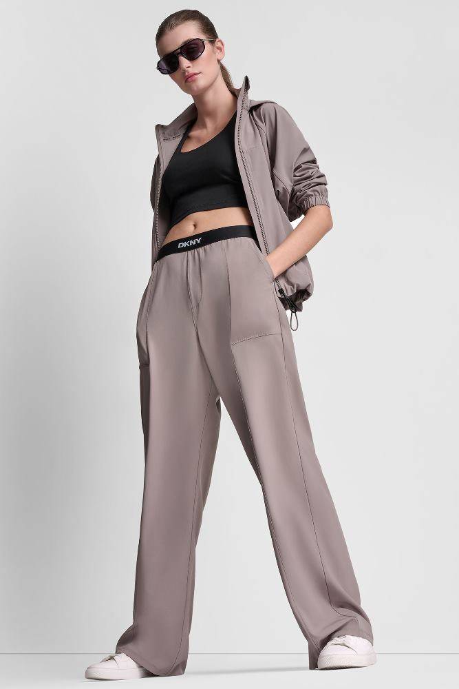 DKNY HIGH-RISE MODIFIED WIDE LEG PANT W/LOGO ELASTIC WAISTBAND