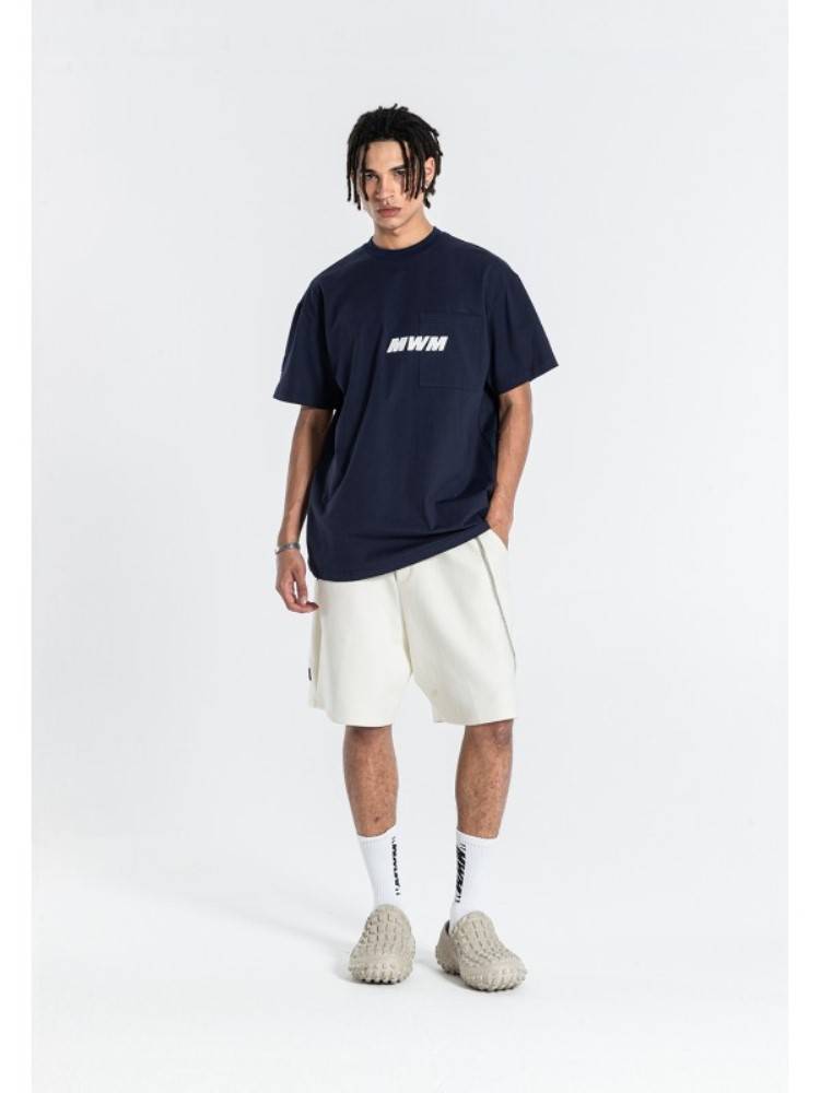 MWM BLACK KNIT SHORTS CHAIN DETAIL LOGO PATCHES