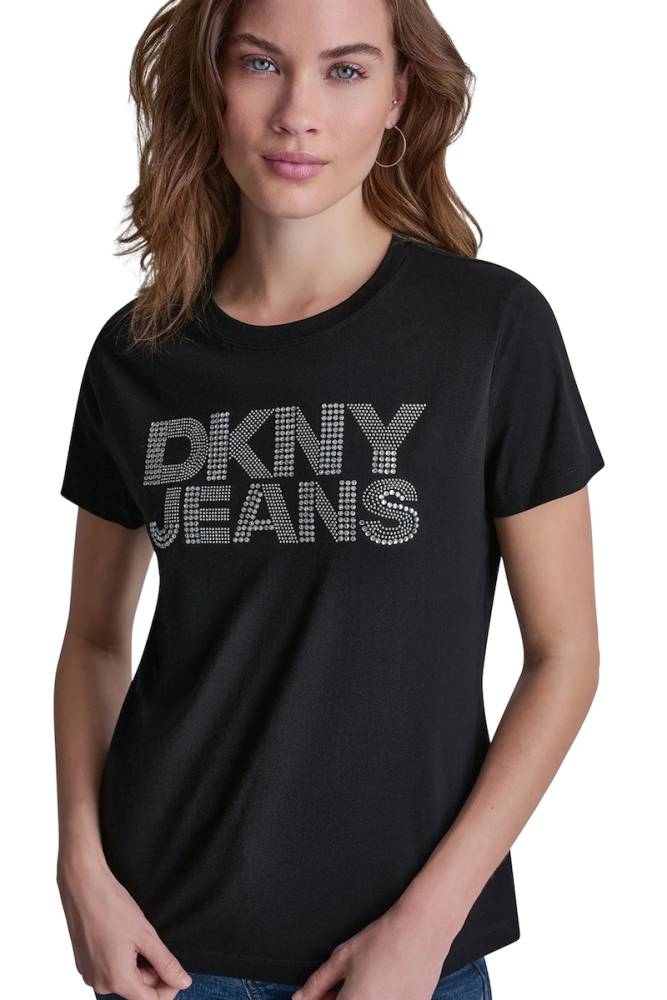DKNY JEANS STACKED RHINESTONE DOME TEE