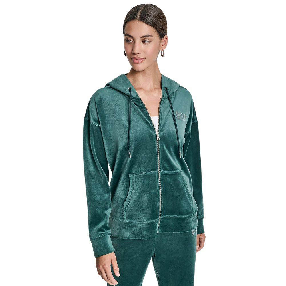 DKNY VELOUR RHINESTONE LOGO FULL ZIP HOODIE