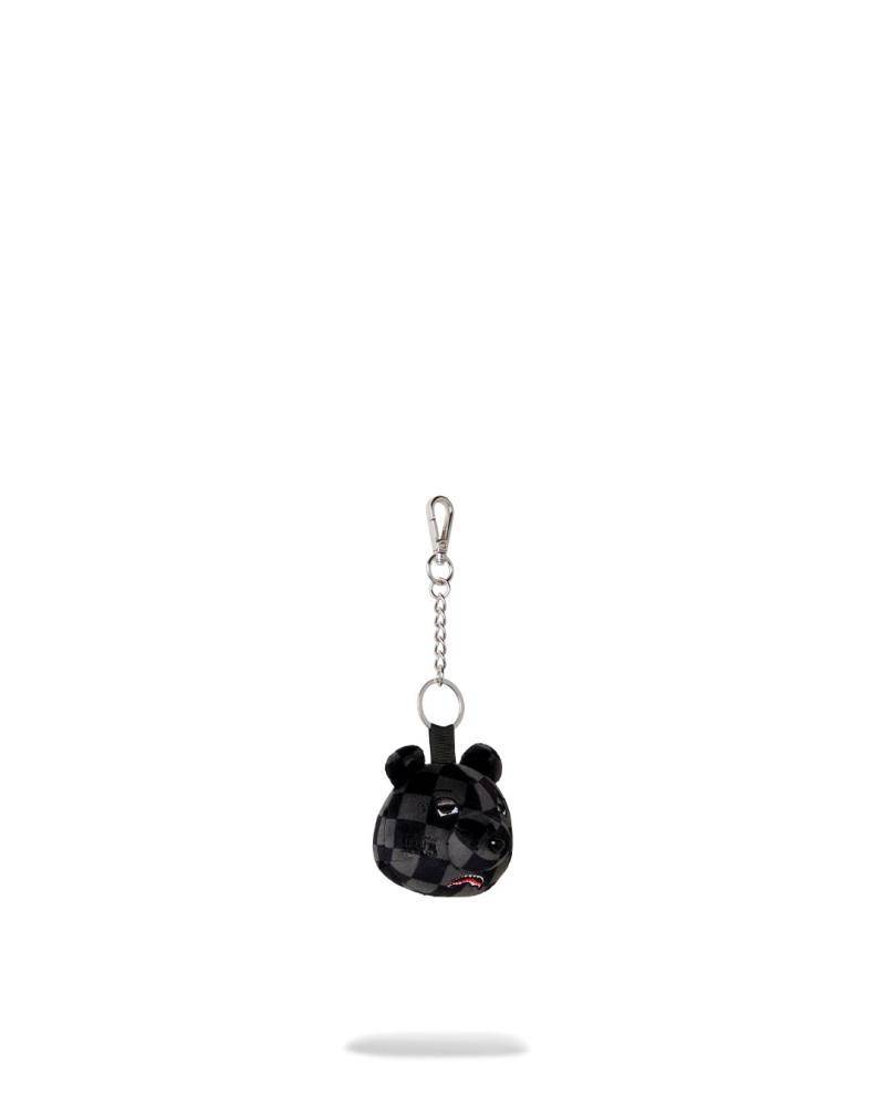 SPRAYGROUND GREY CHECKER BEAR HEAD KEYCHAIN