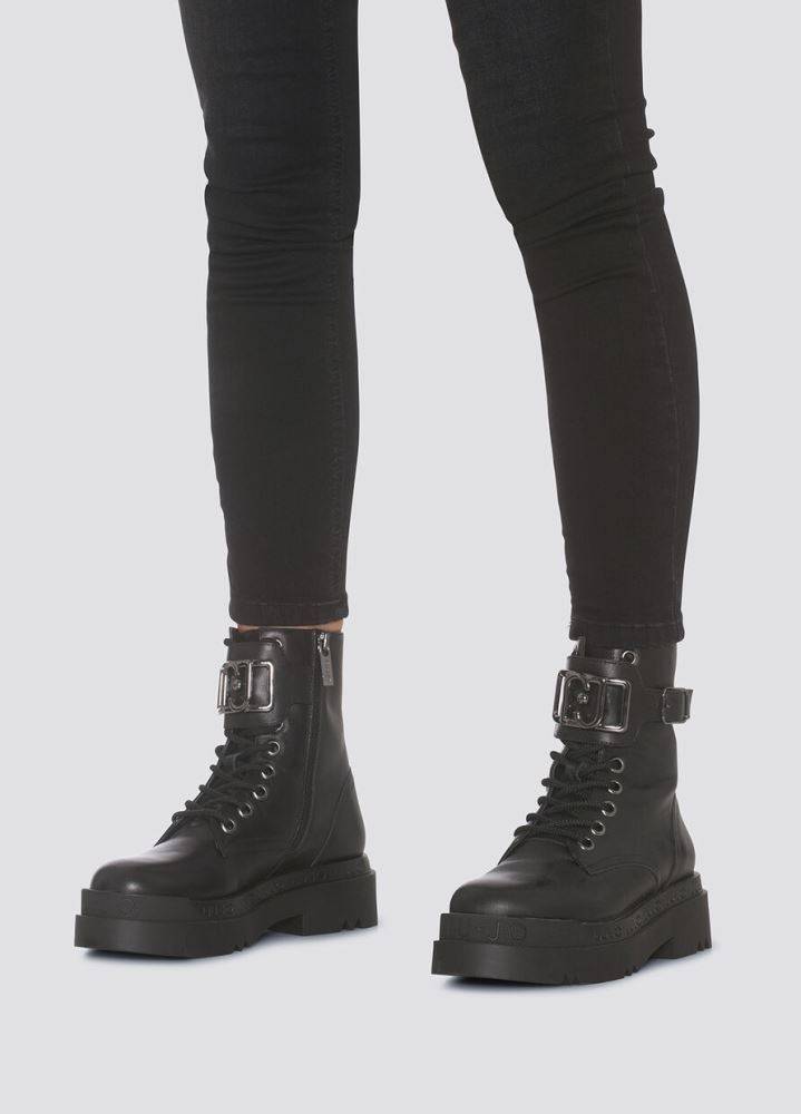 LIU JO LOVE 15 GENUINE LEATHER PLATFORM COMBAT BOOT