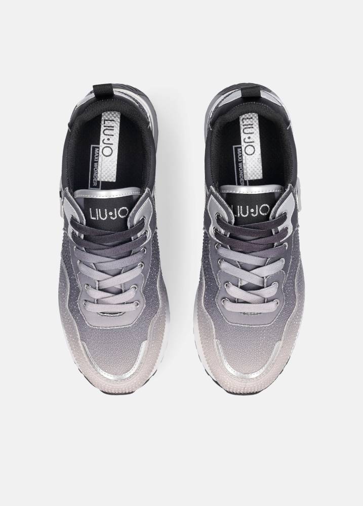 LIU JO MAXI WONDER PLATFORM SNEAKERS WITH ALL OVER RHINESTONES