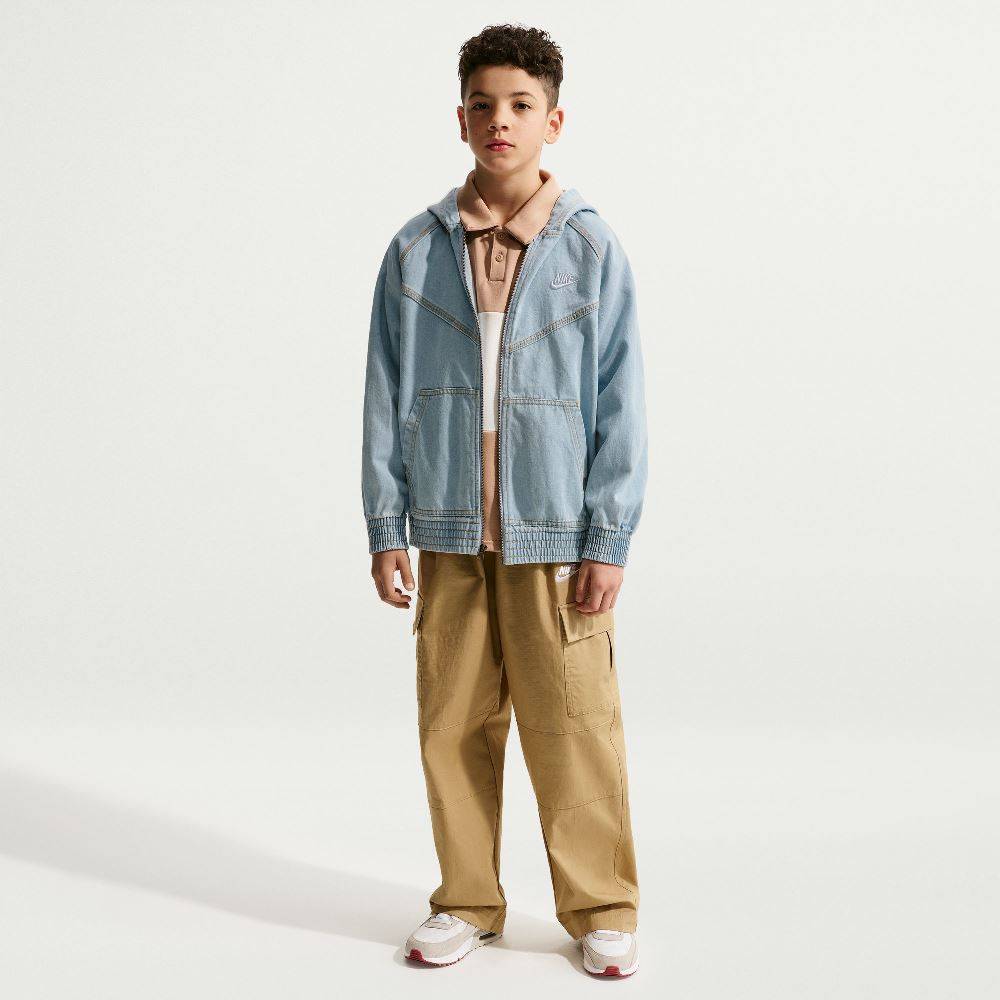 NIKE KIDS FULL-ZIP HOODED DENIM JACKET