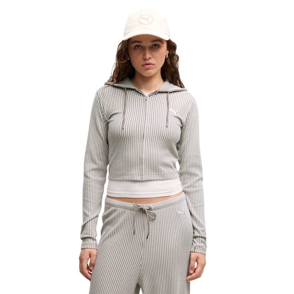 PUMA ESS RIBBED FULL-ZIP SOFT TOUCH HOODIE