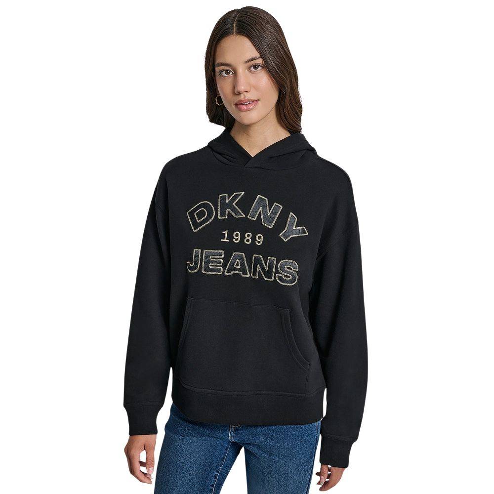 DKNY JEANS SATIN APPLIQUE CHAINSTITCH LOGO SWEATSHIRT