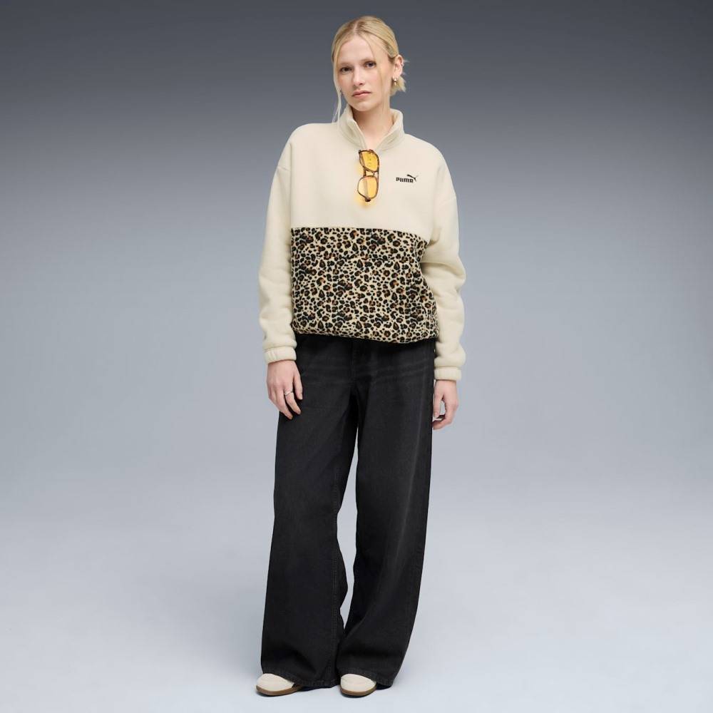 PUMA ESS GRAPHIC ANIMAL RELAXED HALF-ZIP CREW