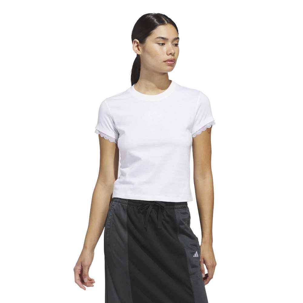 ADIDAS OUTLINED LOGO GRAPHIC T-SHIRT WITH LACE ON SLEEVE HEMS