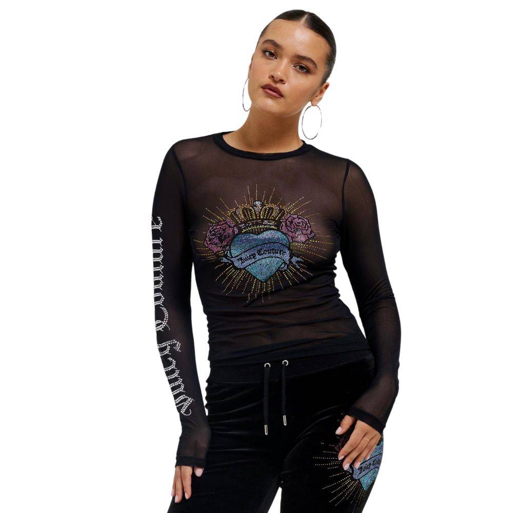 JUICY COUTURE SCARED HEART MESH LS TOP