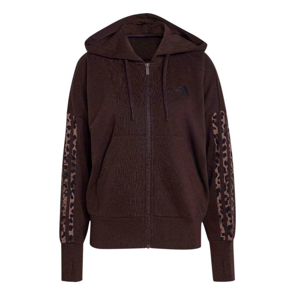 ADIDAS SEASONAL ESSENTIALS ANIMAL PRINT 3-STRIPES FULL-ZIP HOODED TRACK TOP