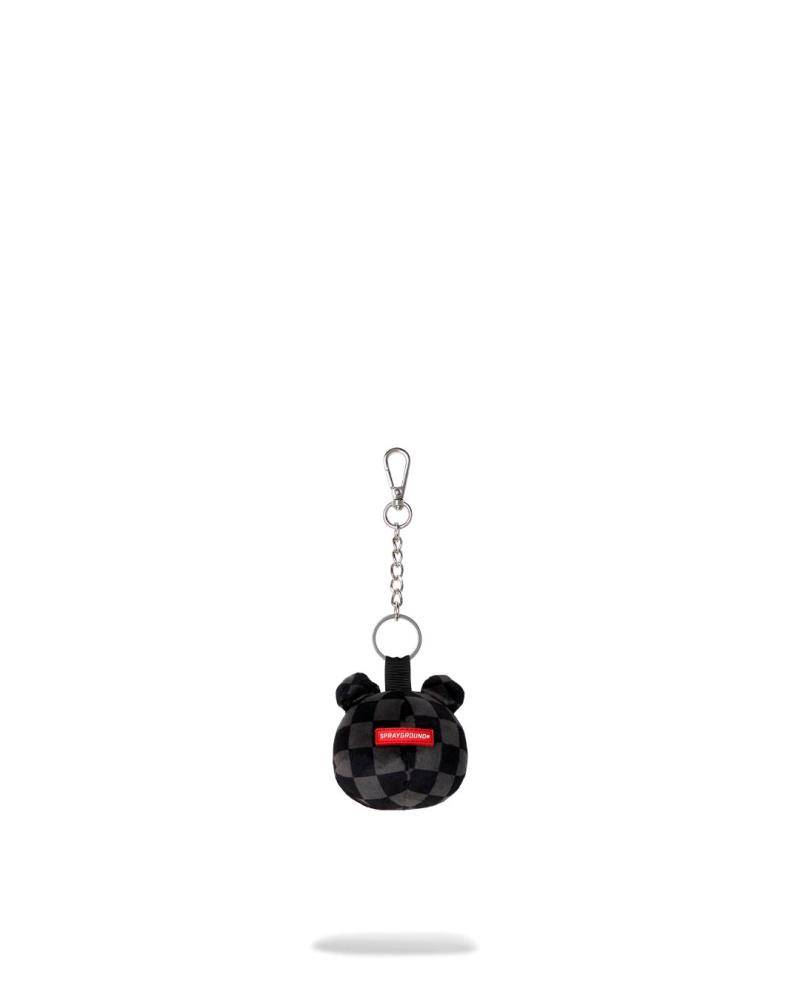 SPRAYGROUND GREY CHECKER BEAR HEAD KEYCHAIN