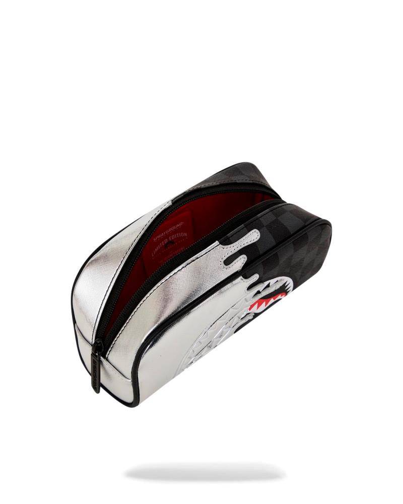 SPRAYGROUND SILVER SIDE DRIP BLACK CHECK PENCIL POUCH