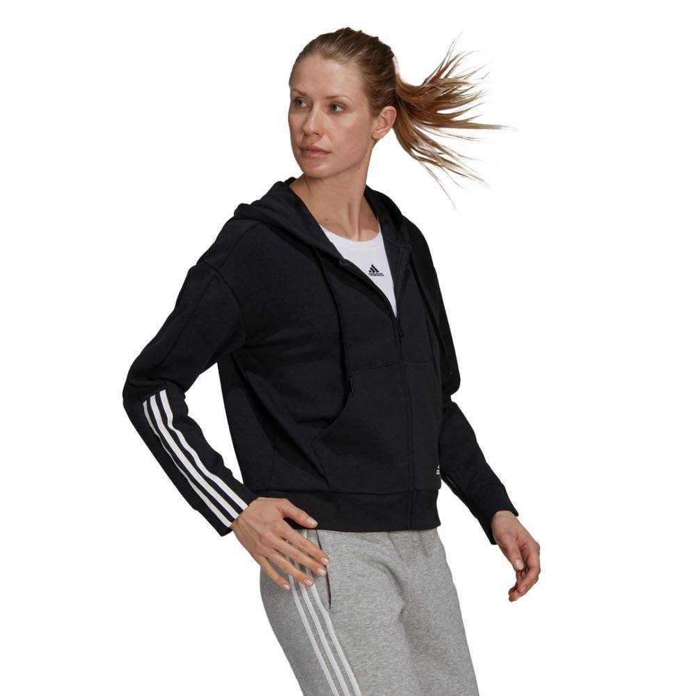 ADIDAS WOMENS ESSENTIALS LOOSE-CUT 3-STRIPES FULL-ZIP HOODIE