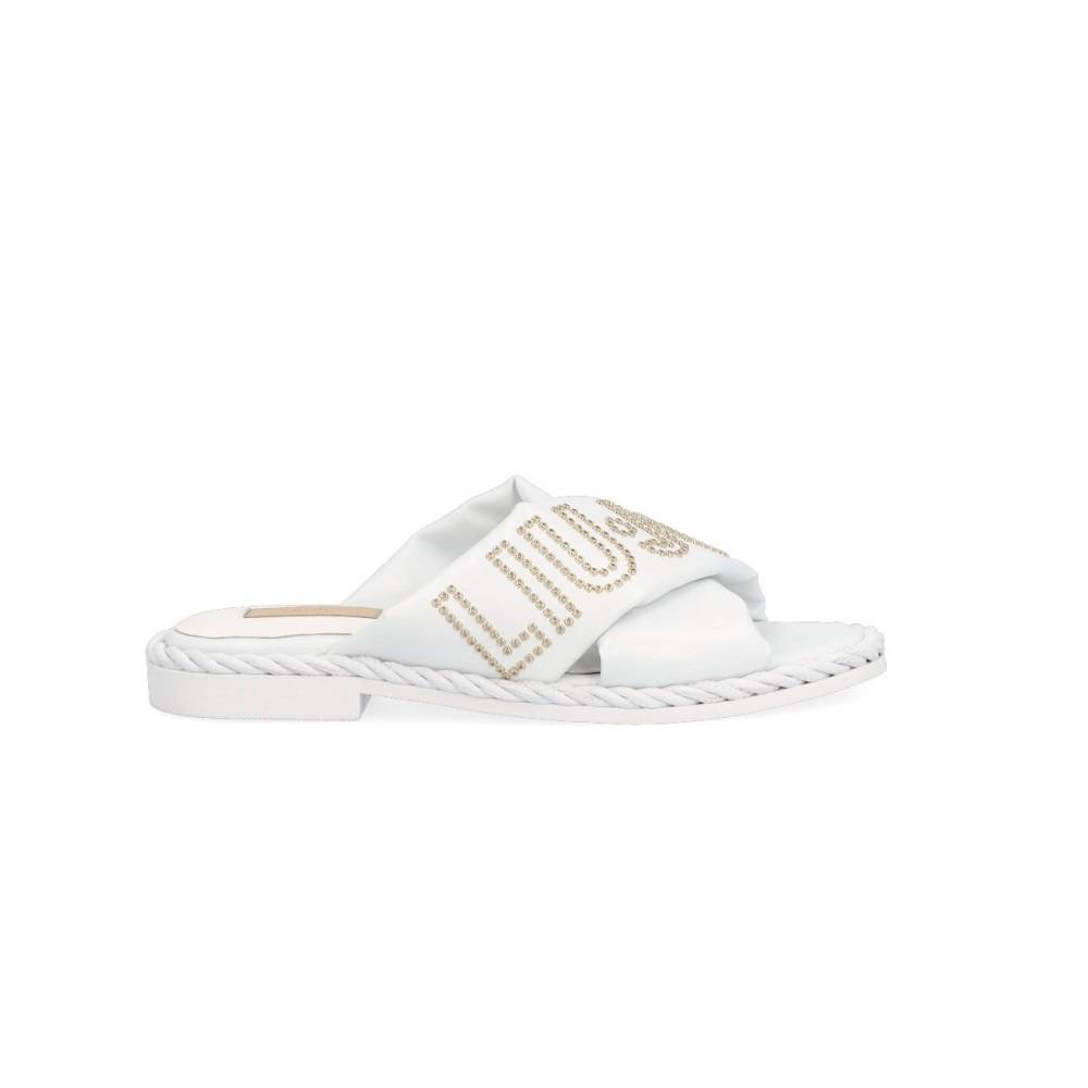 LIU JO FAUX LEATHER SLIDES WITH MAXI LOGO