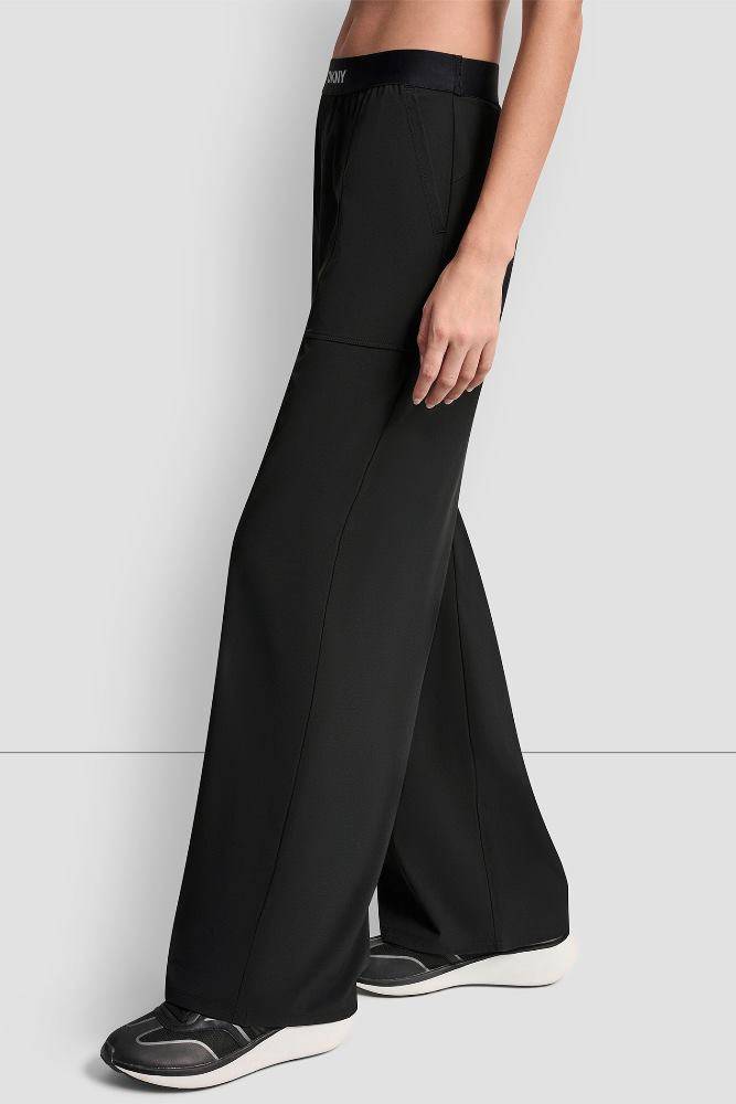 DKNY HIGH-RISE MODIFIED WIDE LEG PANT W/LOGO ELASTIC WAISTBAND