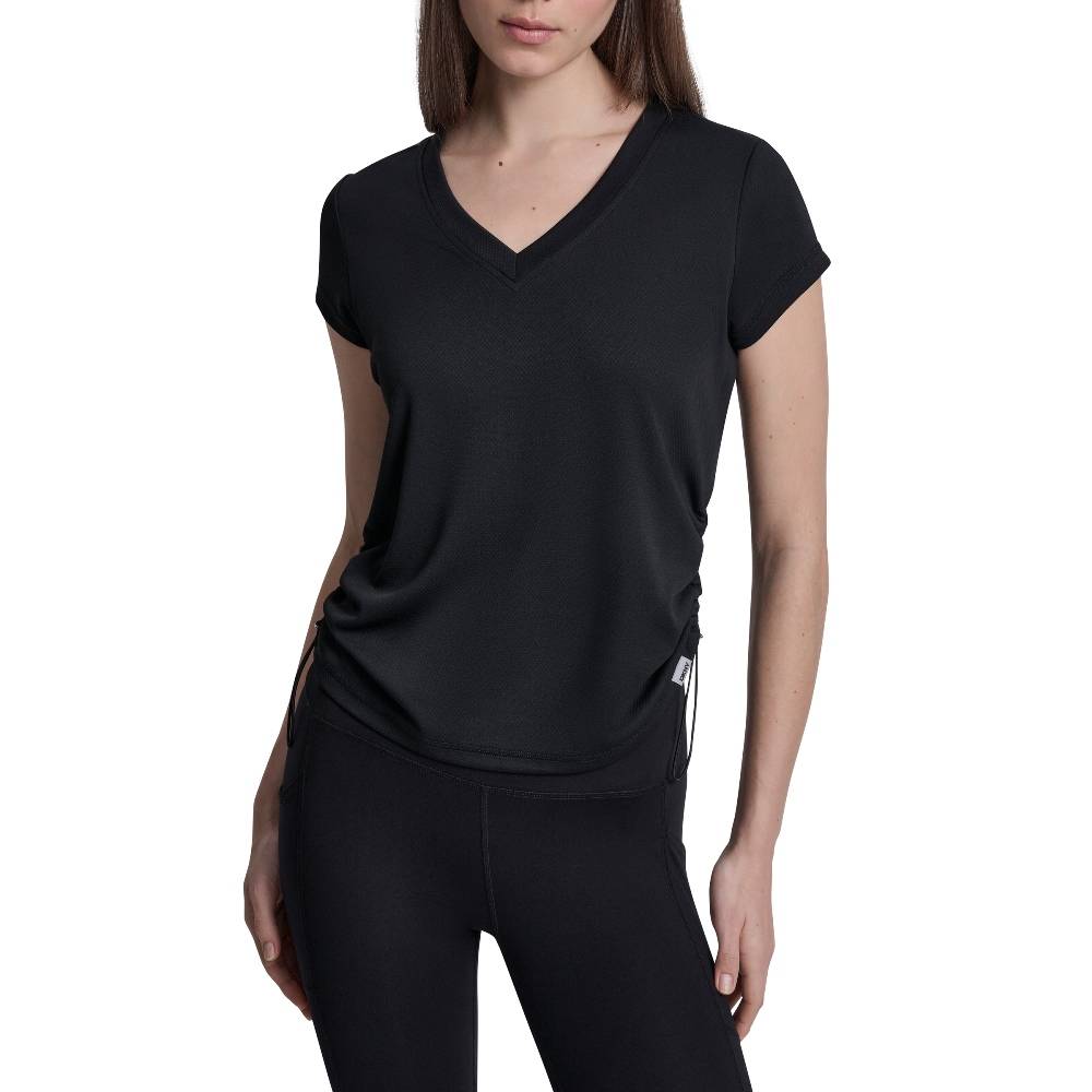 DKNY SHORT SLEEVE TECH TEE WITH RUCHED SIDE SEAMS