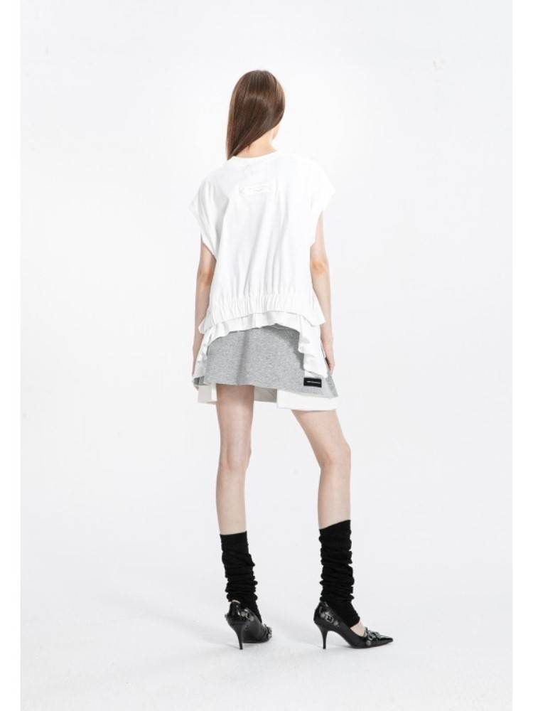 MWM BLACK SLEEVELESS TOP DOUBLE FABRIC DETAIL